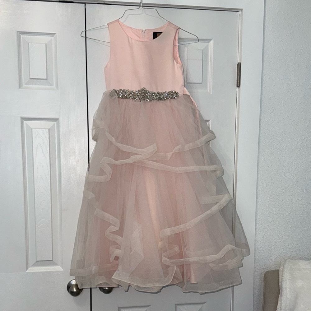 Elegant Pink Kids Dress with Embellished Waist